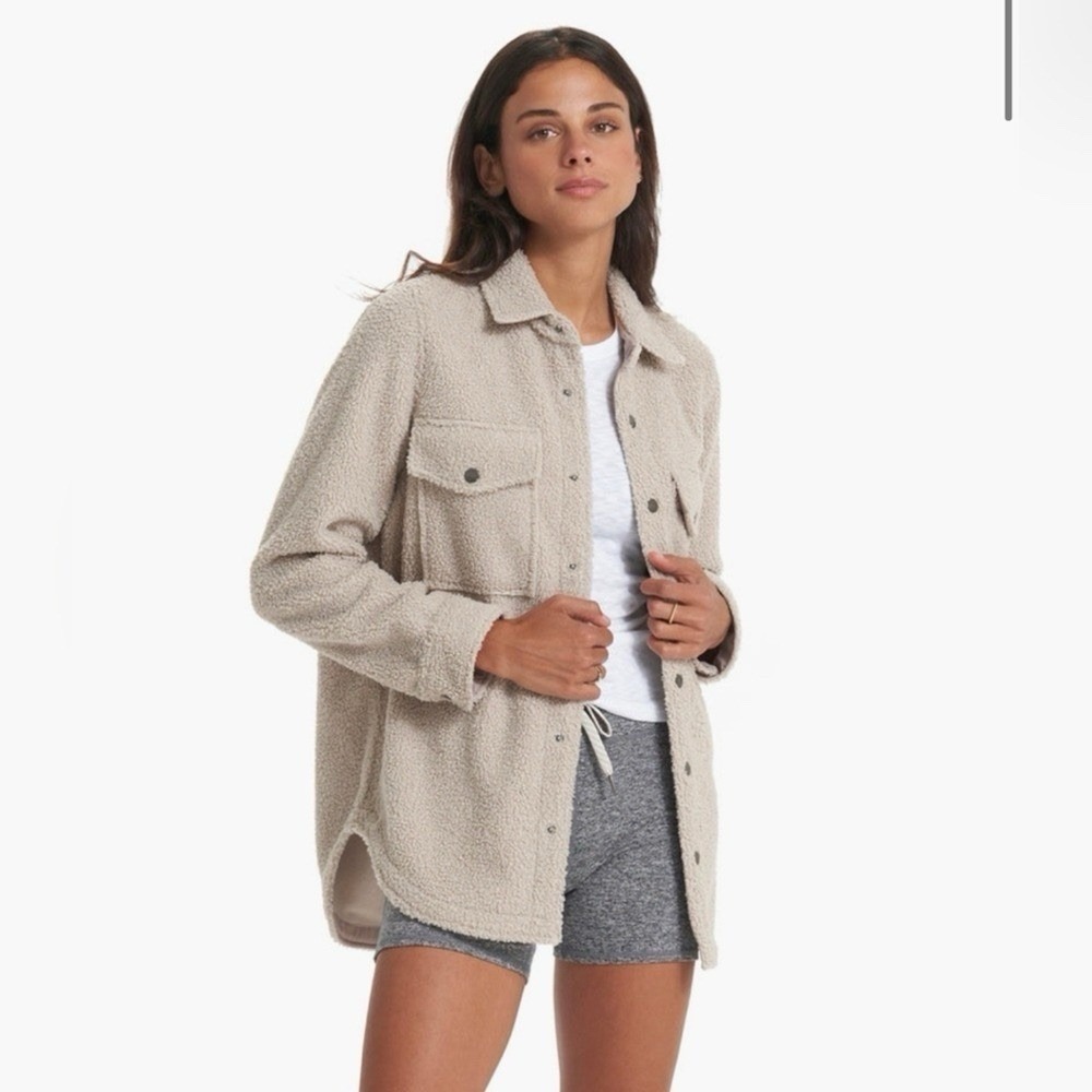 Vuori Womens Dark Salt Sycamore Sherpa Snap Pocket Shirt Jacket Size S Teddy